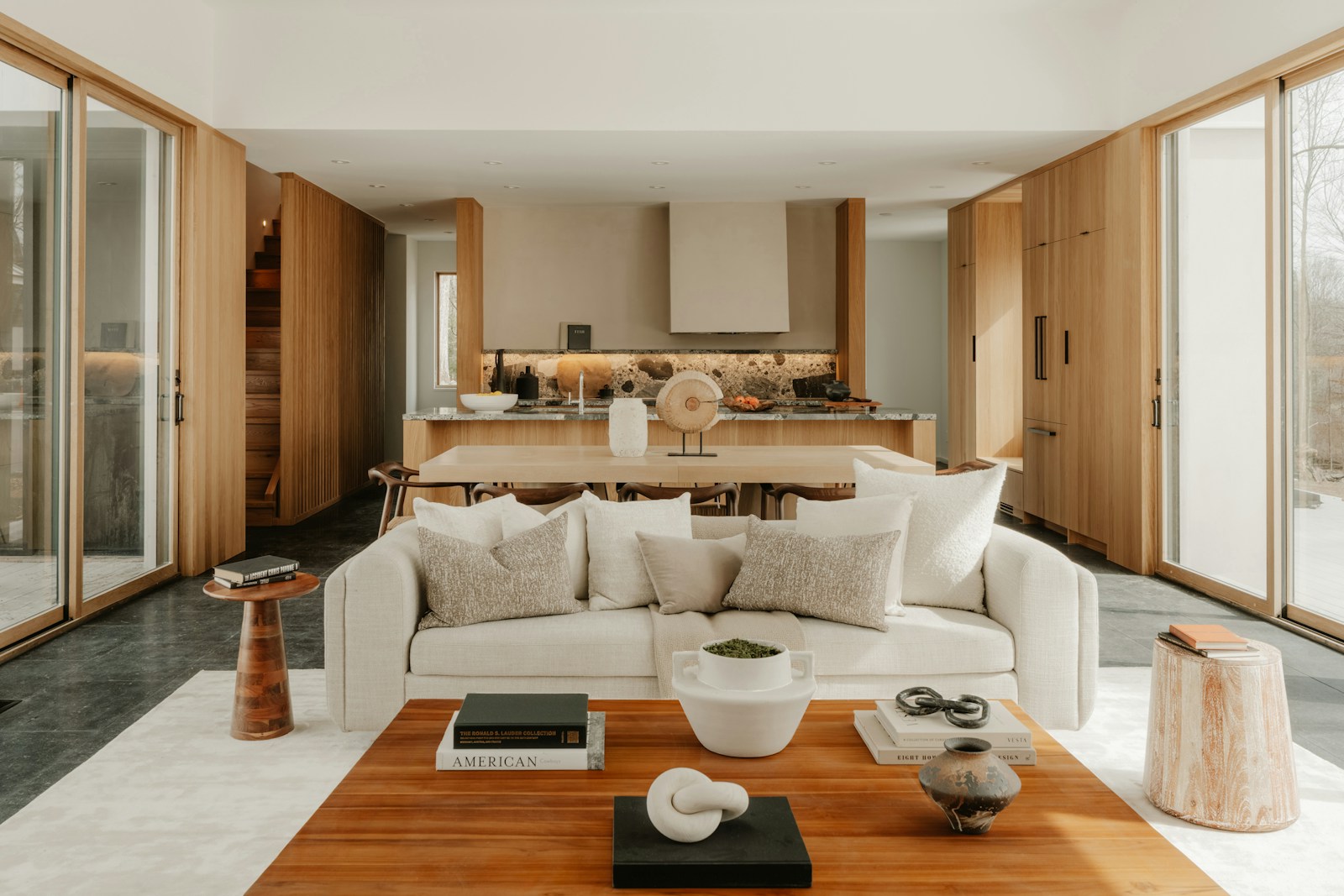 Bright home interior with natural wood finishes